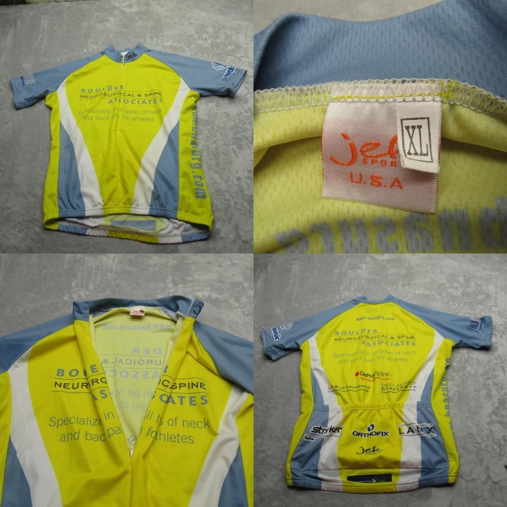 Jet Sports Cycling Jersey Unisex XL Yellow Short Sleeve 1/2 Zip Bike USA‎ Made
